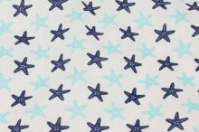 Bavlněné plátno bílé, modré mořské hvězdice, š.140