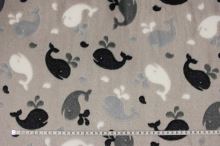 Fleece medvídek béžovo-šedý, velryby, š.150