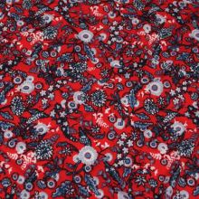 Úplet červený, šedo-modré květy, š.150