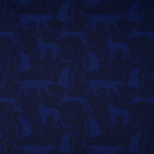 Teplákovina modrá počesaná, leopard, š.150