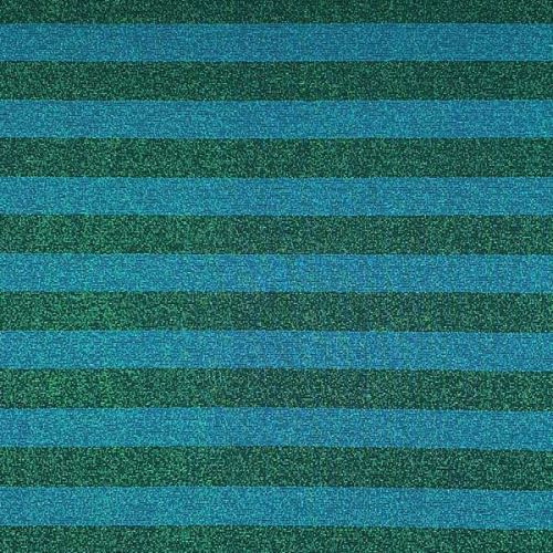 Úplet modro-zelený pruh, zelený lurex, š.140