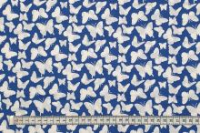 Bavlnené plátno modré, bieli motýle, š.140