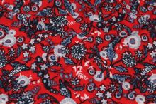 Úplet červený, šedo-modré kvety, š.150
