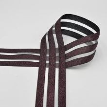 Transparentná guma, lurexové pruhy, 50mm - čierna, staroružový lurex