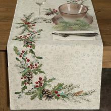 Gobelínový běhoun s žinýlkovou nití - vánoční motiv s šiškami, 45 x 140 cm