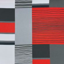 Dimout šedý, geometrické tvary bielo-červené, š.150