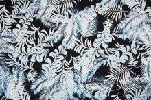 Úplet čierny 19647, modro-biele palmové listy, š.155