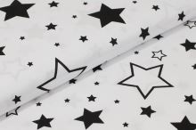 Bavlněné plátno bílé, černé velké a malé hvězdy, š.160
