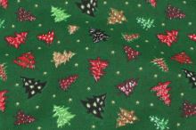 Bavlněné plátno zelené, vánoční stromečky, š.140