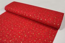 Bavlnené plátno červené, zlaté vianočné motívy, š.140