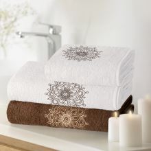Dárková sada ručníků ROSETTE - krémová, vyšívaná mandala