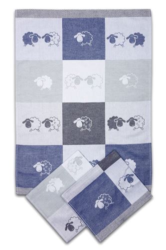 Utěrky egyptská bavlna, ověčky šedo-modrá kostka, 50x70cm, 3ks