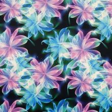 Velúrová teplákovina, ružovo-modré abstraktné kvety, š.150