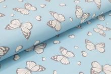 Magický úplet svetlo modrý, motýle s glitrami, š.150