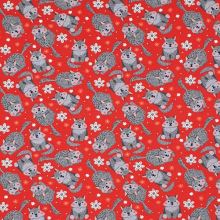 Úplet červený, šedé kočky s květy, š.145