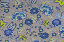 Teplákovina šedá melanž, žluto-modrý květinový vzor, š.155