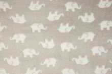 Fleece světlý taupe, bílí sloníci, š.150