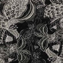 Plisé černé, šedo-bílý květinový vzor, š.150