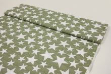 Bavlněné plátno zelené, bílé hvězdičky, š.140