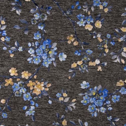 Úplet šedá melanž, modré květy, š.145