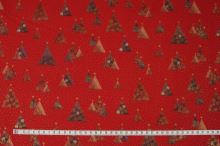 Bavlna červená, vánoční stromečky, š.140