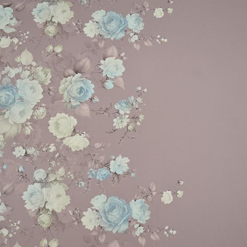 Úplet taupe, bordura krémové a dusty blue květy, š.145