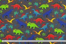 Teplákovina šedá, barevní dinosauři, š.145