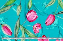 Úplet A0126 tyrkysový, růžové tulipány, š.175