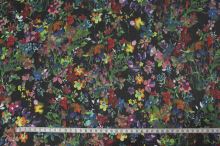 Šifon černý 16636, barevný květ š.150