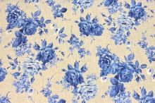 Dekorační látka P0571 režná, modré květy, š.140