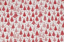 Bavlnené plátno biele, červený vianočný stromček, š.160