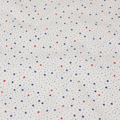 Bavlna biela, modré a červené hviezdičky, š.160