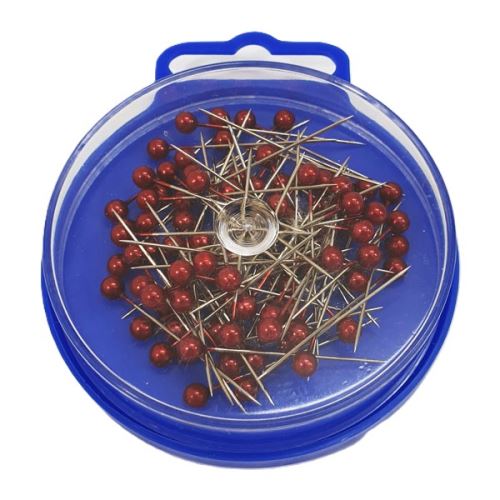 Špendlíky s červenou perleťovou hlavičkou 0,60x34mm, 10g