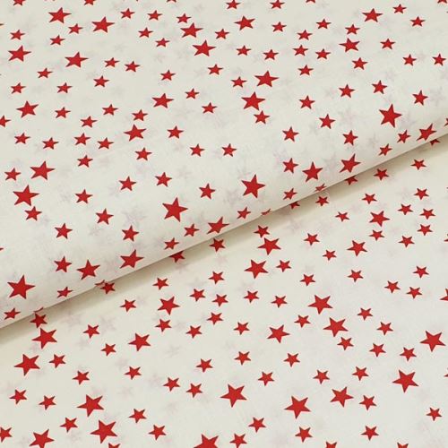 Bavlnené plátno P0770 krémové, červené hviezdičky, š.140
