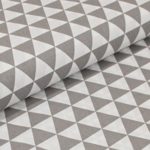 Bavlněné plátno bílé, šedé trojúhelníky, š.160