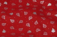 Bavlna červená, vánoční stromeček stříbrný, š.140