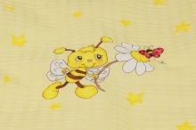 Bavlnený krep žltý, motív včielky, š.145
