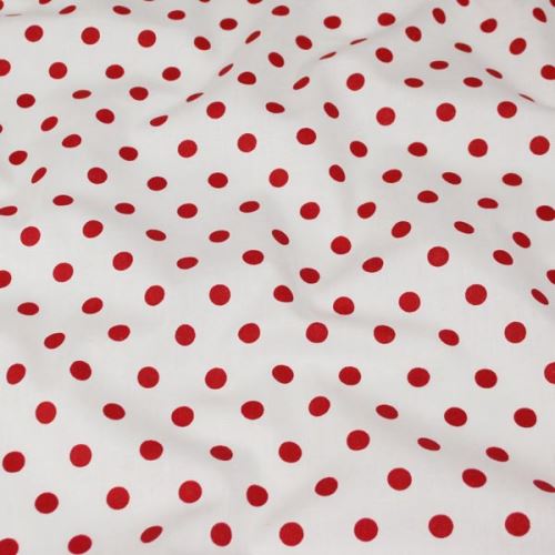 Bavlna bílá, červené puntíky, š.140
