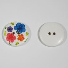 Gombík drevený biely, farebné kvety, priemer 25 mm