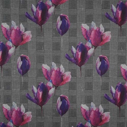 Úplet PUNTO káro, fialové květy, 290g/m, š.150