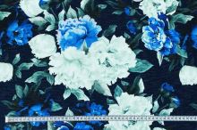 Úplet tmavě modrý 20305, modré květy, š.150