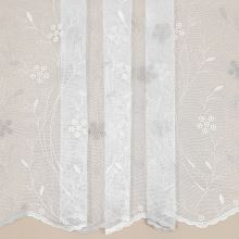 Záclona bílá s béžovo-šampáň květinovou výšivkou v.175cm