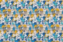 Bavlnené plátno, žlto-modré mačky, š.140