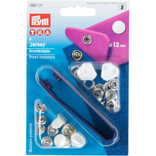 Druky Prym Jersey biele, cvoček 12 mm, 6 ks