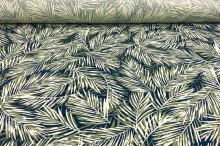 Ľanová kostýmovka modrá, zeleno-biele palmové listy, š.135