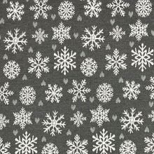 Vianočná dekoračná látka šedá, biele vločky, š.280