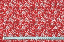 Bavlnené plátno červené, biely kvetinový vzor, š.140