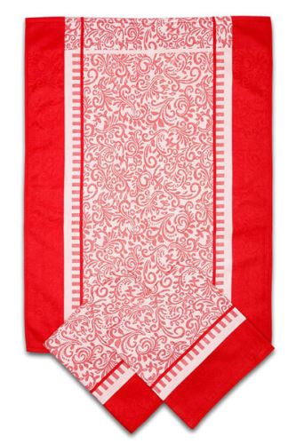 Utěrky bavlněné žakárové, červené, ornamenty, 50x70cm, 3ks