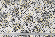 Bavlna bílá, žluté a černé puntíky, š.145