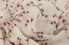 Šifón biely, drobný ružový kvet, š.145